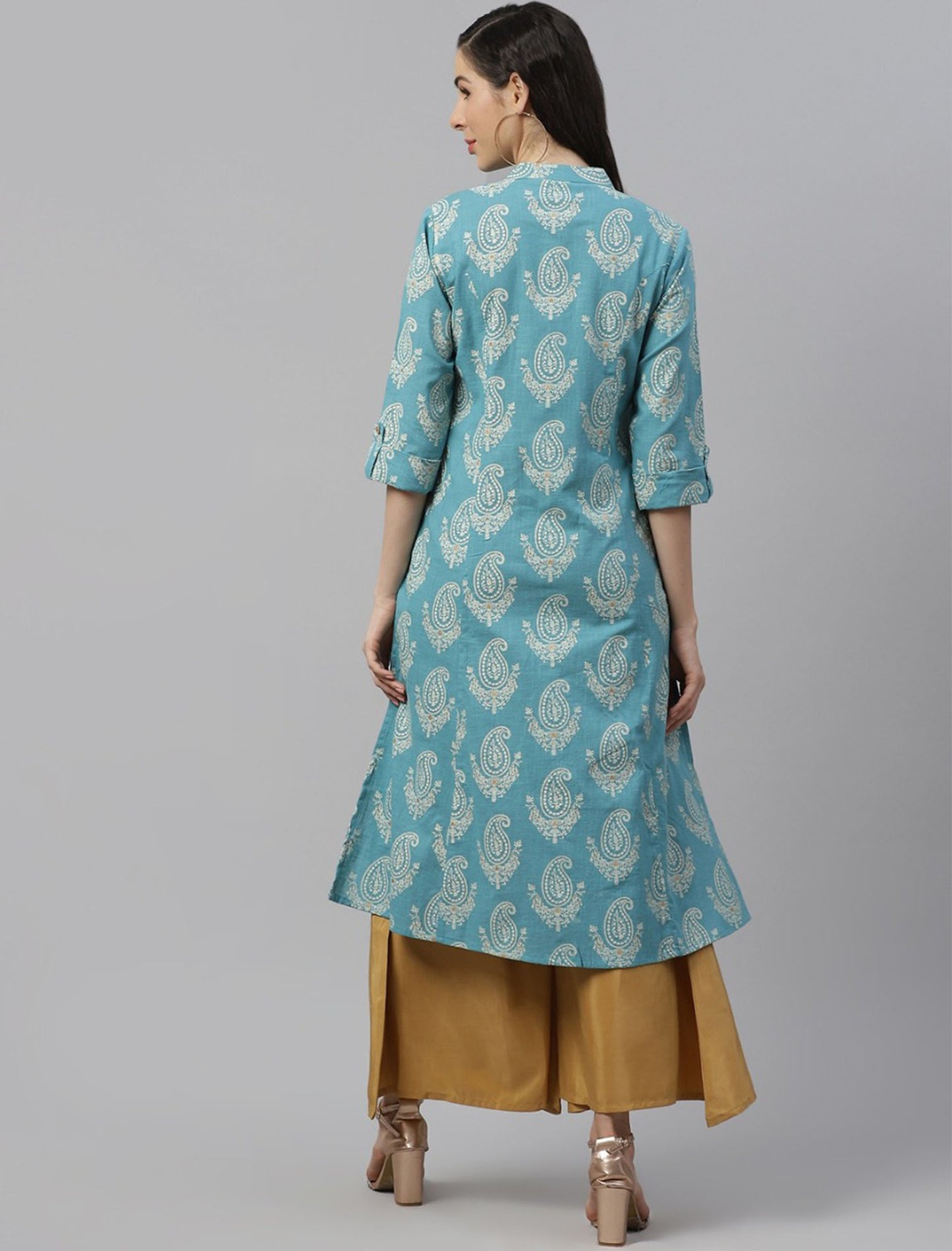 Turquoise Blue and Beige Divena Kurta For Women