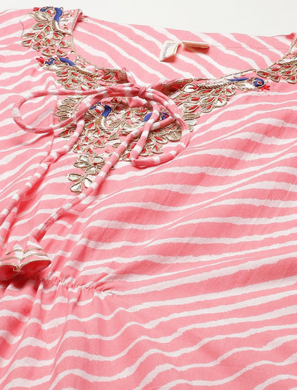 Pink Leheriya Print Kaftan Ethnic Kurta For Women