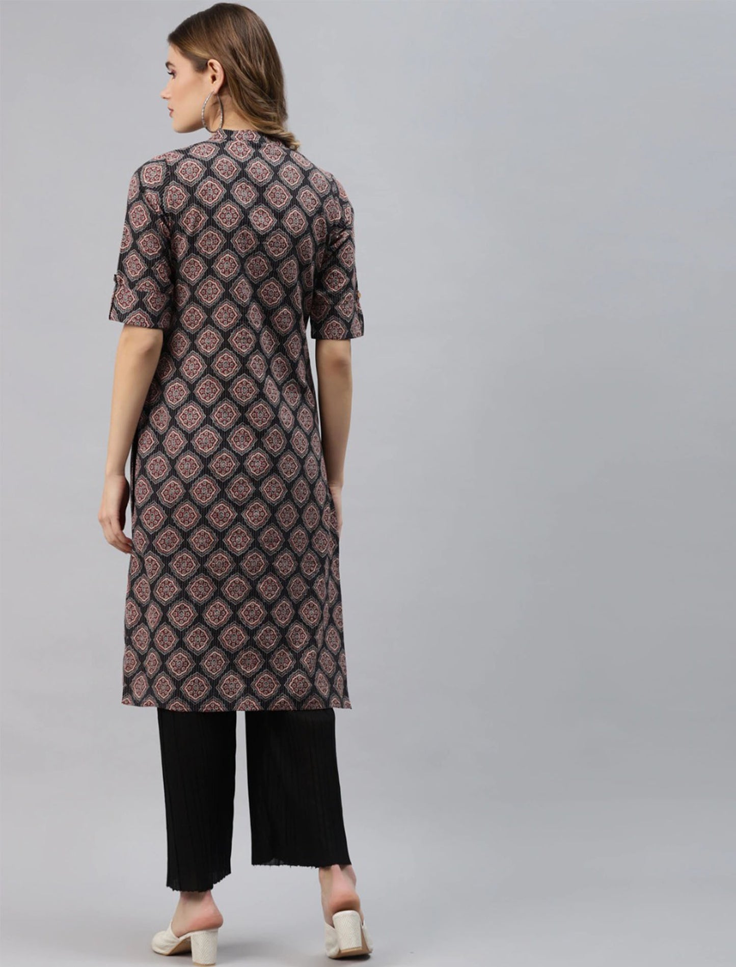 Black & Maroon Ethnic Motifs Printed Cotton Divena Kurta For Women