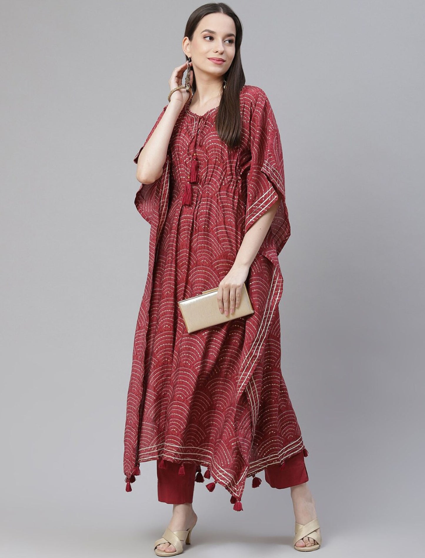 Maroon striped Kurta Sets For Women with Trousers