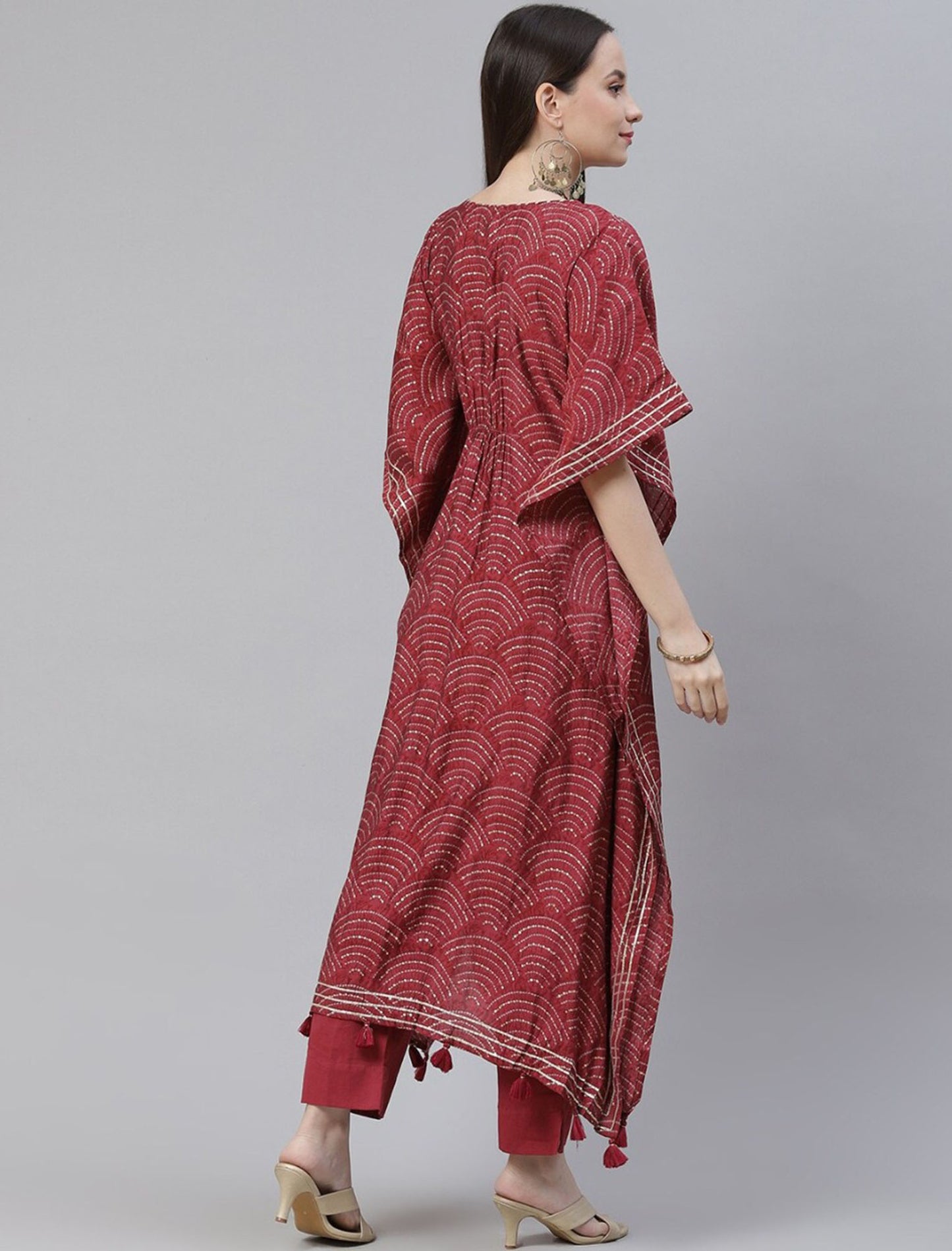 Maroon striped Kurta Sets For Women with Trousers