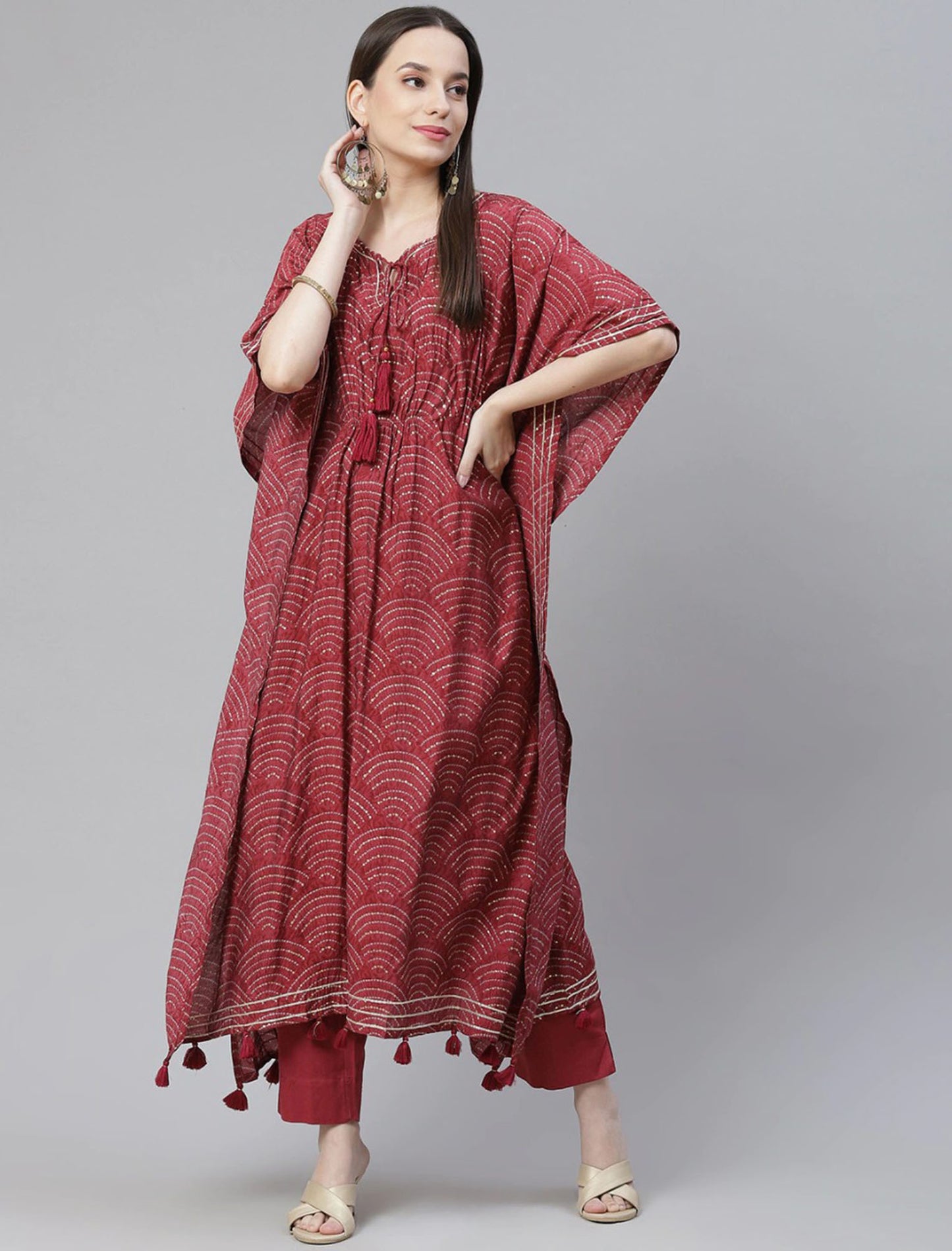 Maroon striped Kurta Sets For Women with Trousers