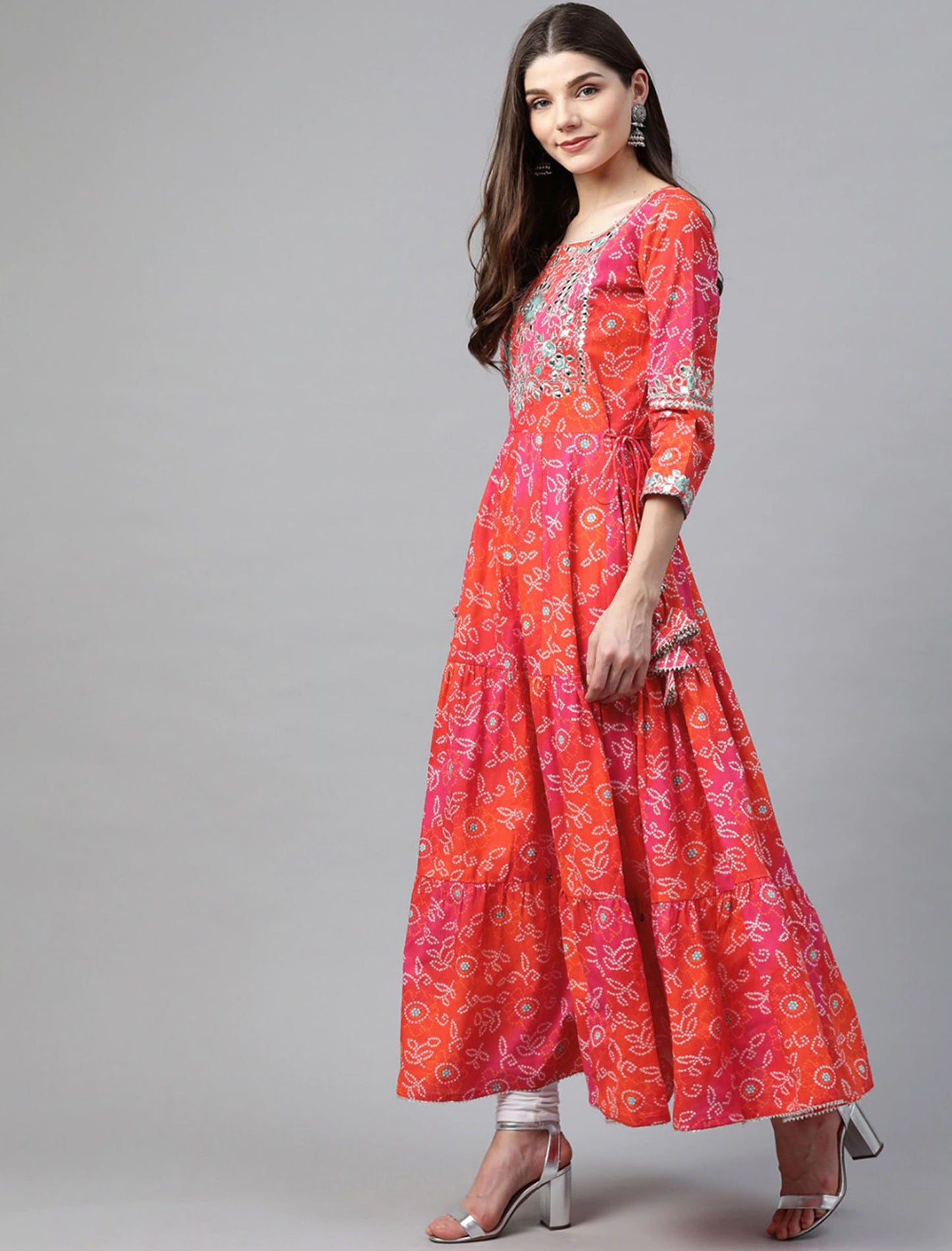 Pink & Orange Anarkali Divena Kurta For Women | | Free Hand-Beaded Unicorn Patch ₹572