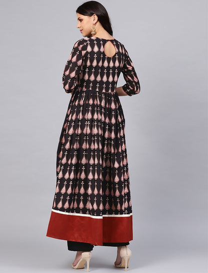 Black & Red Printed Anarkali Kurta For Women