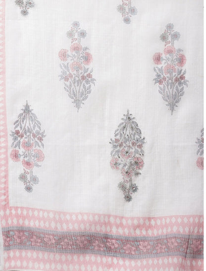 White Cotton Ethnic Women Kurta Set with Red Printed Sharara and Dupatta