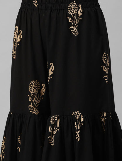 Black Women Ethnic Kurti with Sharara Dupatta For Women