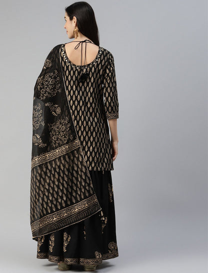 Black Women Ethnic Kurti with Sharara Dupatta For Women