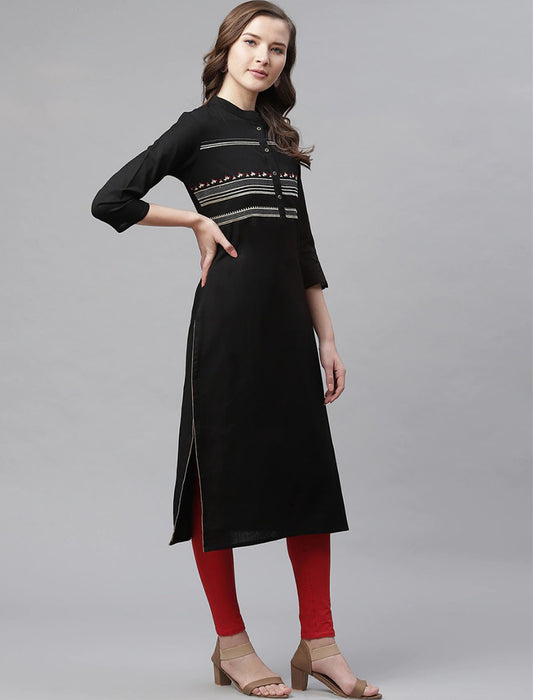 Black Yoke Design Straight Divena Kurta For Women