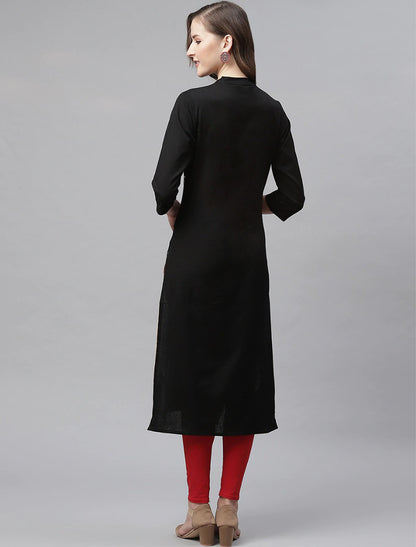Black Yoke Design Straight Divena Kurta For Women