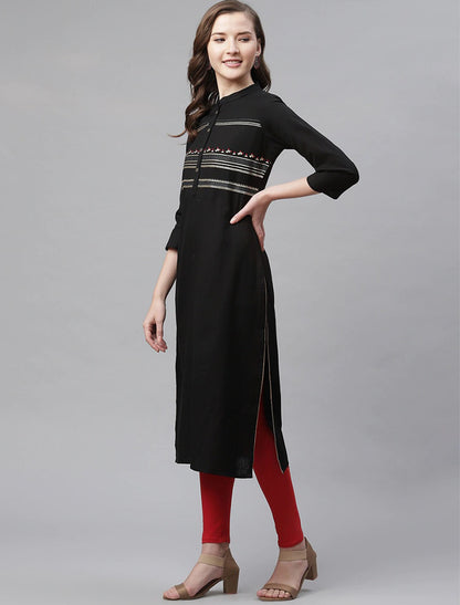 Black Yoke Design Straight Divena Kurta For Women