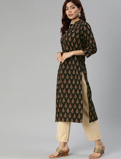 Black and Red Printed Straight Ethnic Kurta For Women