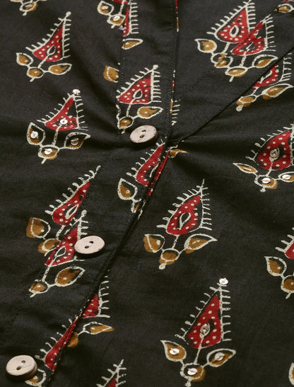 Black and Red Printed Straight Ethnic Kurta For Women