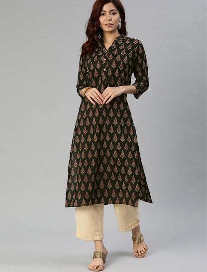 Black and Red Printed Straight Ethnic Kurta For Women