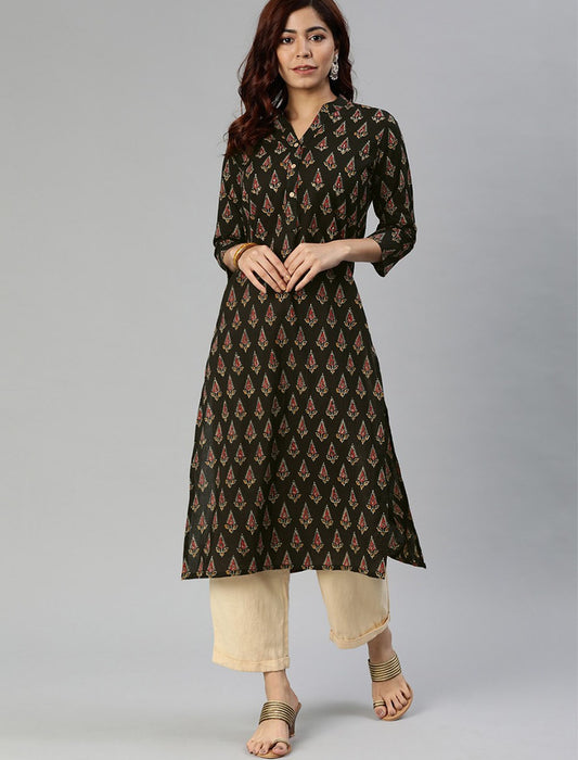 Black and Red Printed Straight Divena Kurta For Women