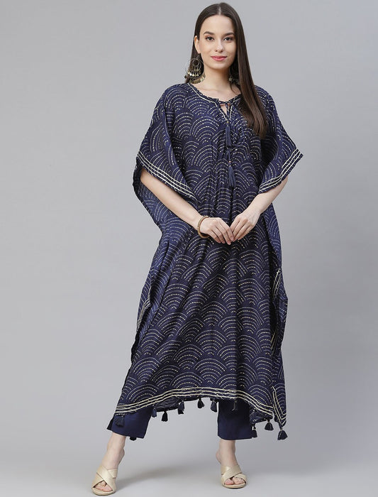 Blue Printed Ethnic Kurta Set With Trousers Bandhani Printed For Women