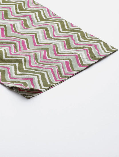 Green and Pink Printed Ethnic Kurta Sets With Trousers