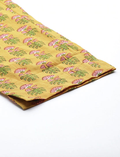Women Yellow Floral Printed Pure Cotton Ethnic Kurta Set