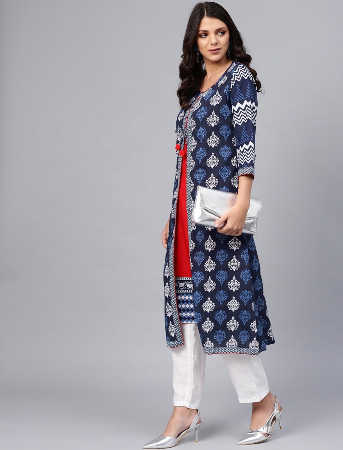 Navy Blue and Off-White A-Line Divena Kurta For Women