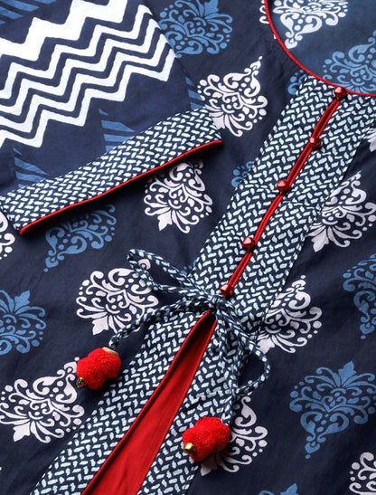 Navy Blue and Off-White A-Line Ethnic Kurta For Women