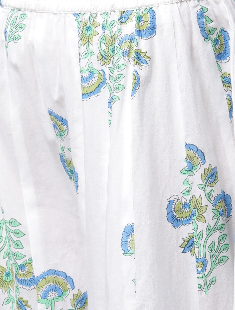 White Floral Printed Pure Cotton Kurta with Palazzos & Dupatta Kurta Sets For Women