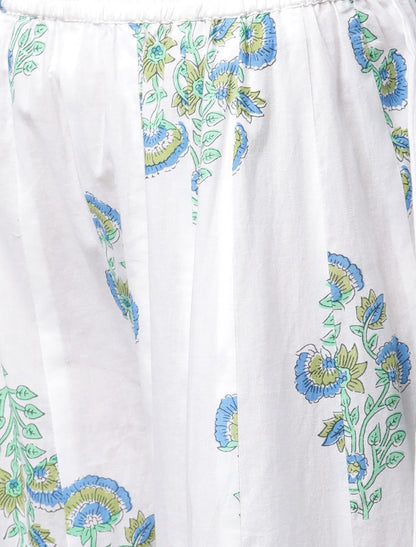 White Floral Printed Kurta Palazzo set with Dupatta
