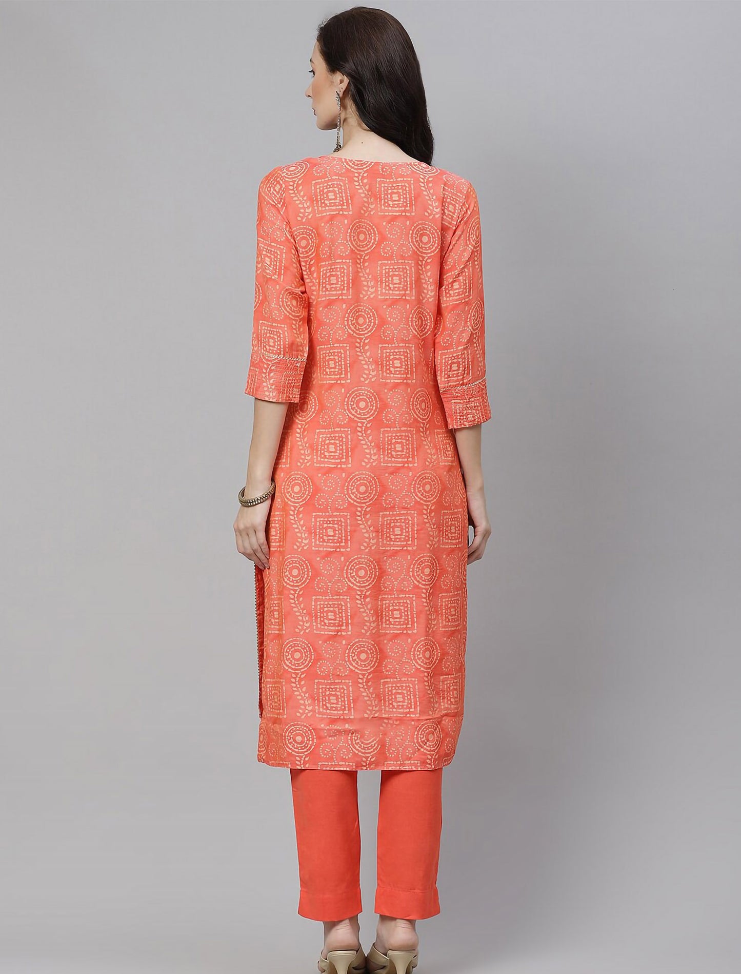 Peach Embroidered Mirror Work Kurta with Trousers For Women