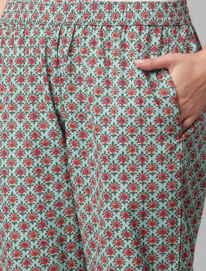 Green Anarkali Kurta With Trousers & Dupatta For Women