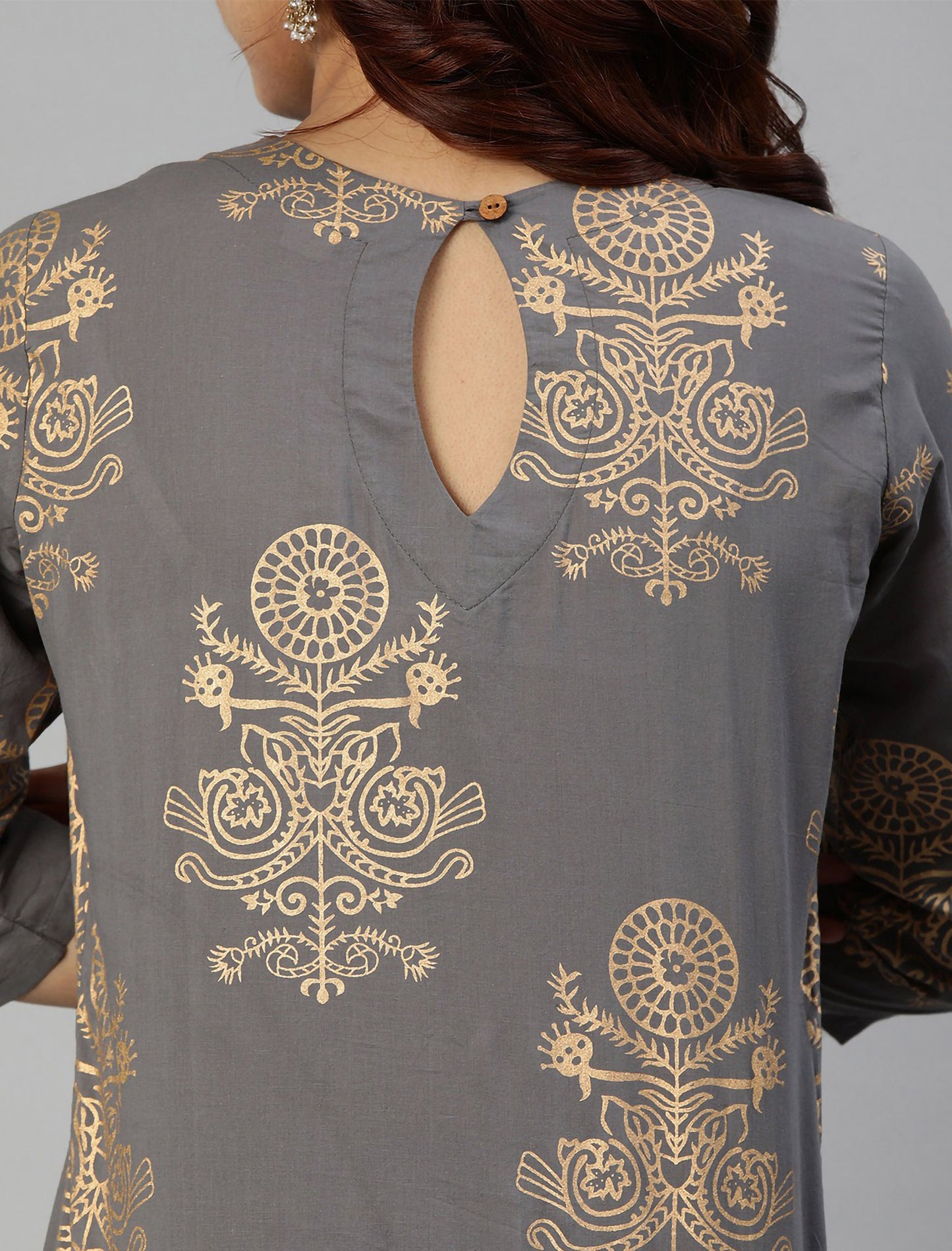 Grey & Gold-Coloured Foil Kurta with Sharara & Dupatta For Women