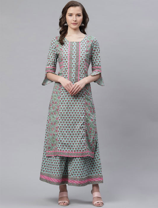 Turquoise Blue Gotta Patti Kurta with Palazzos For Women