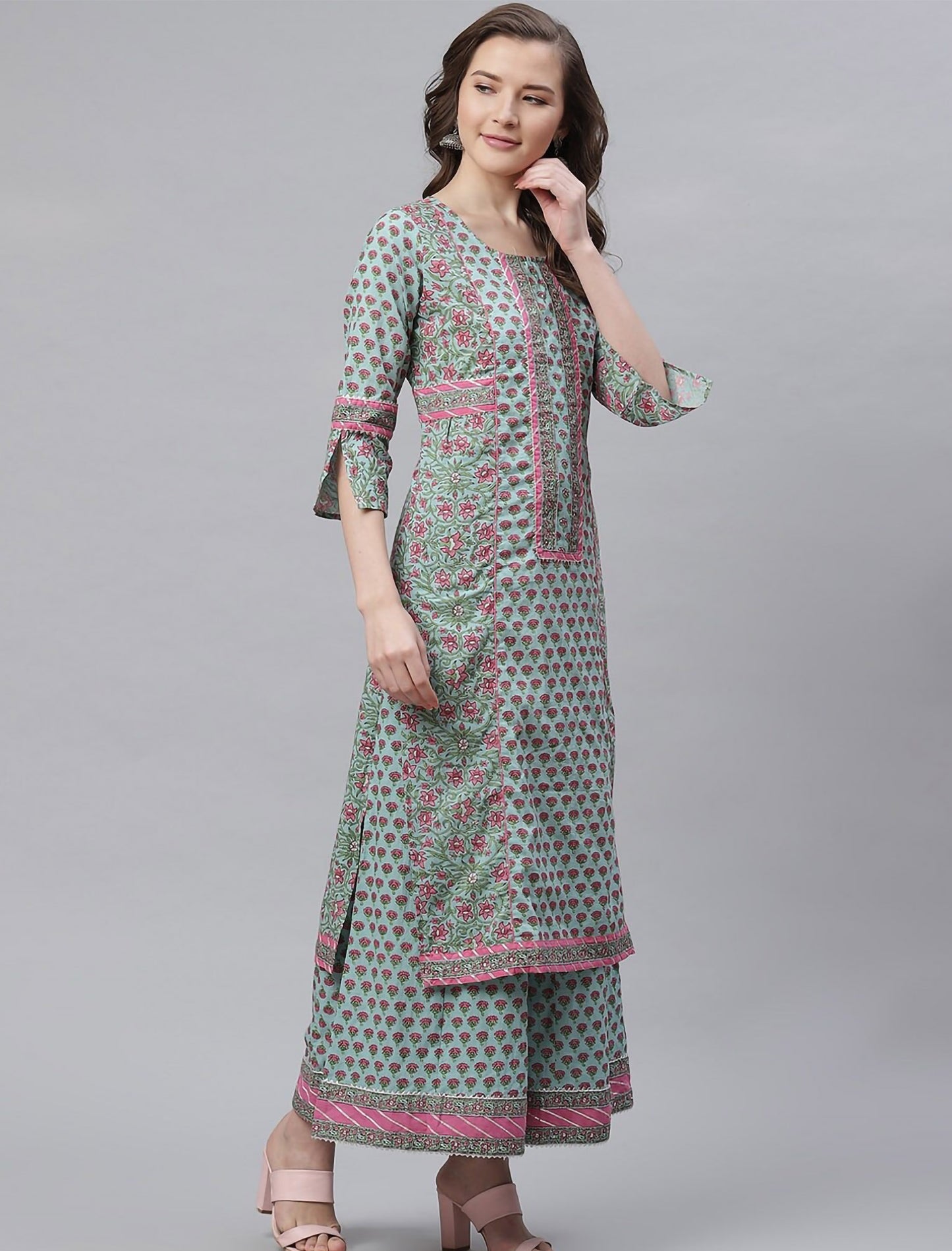 Turquoise Blue Gotta Patti Kurta with Palazzos For Women