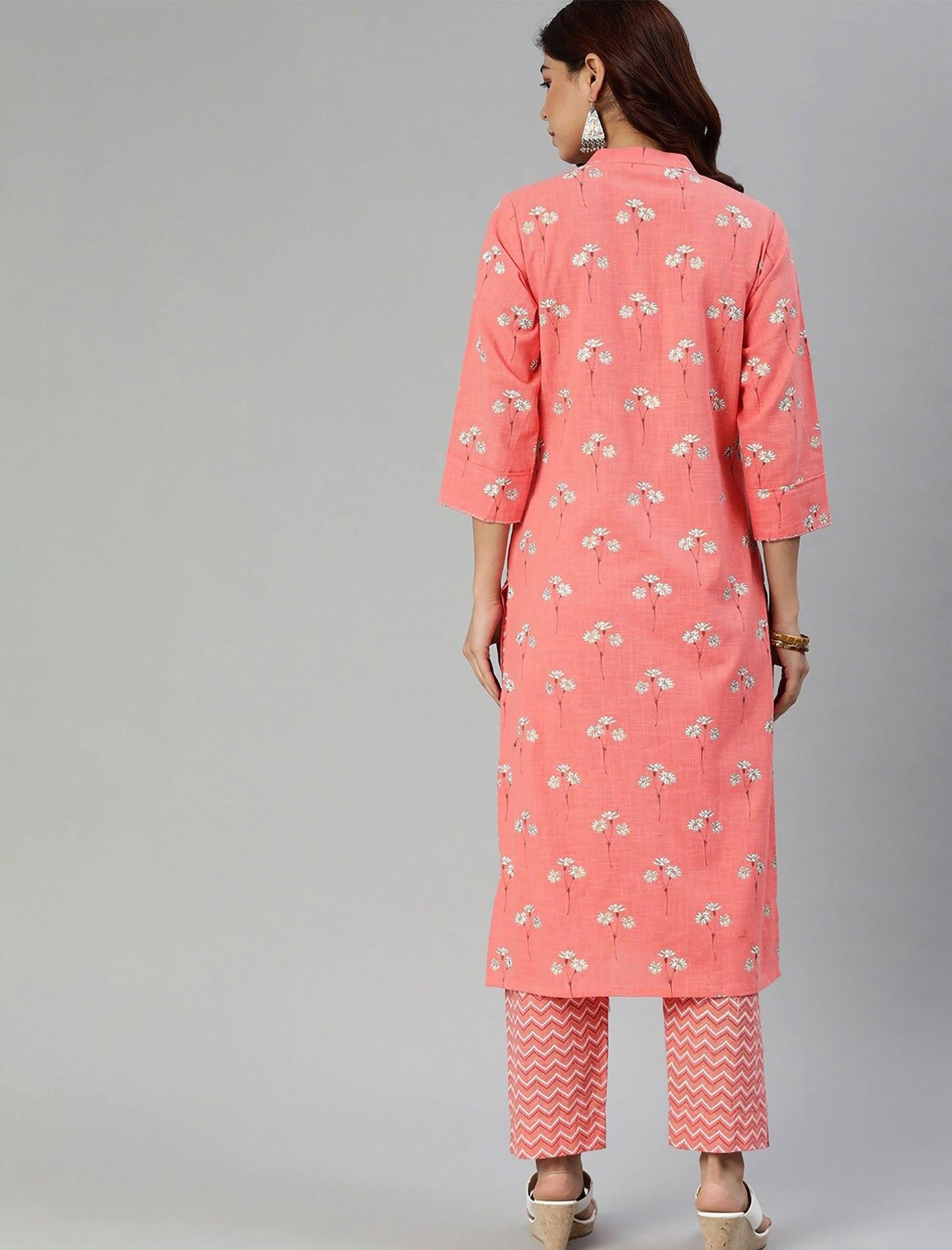 Pink Embroidered printed Kurta with Trousers For Women