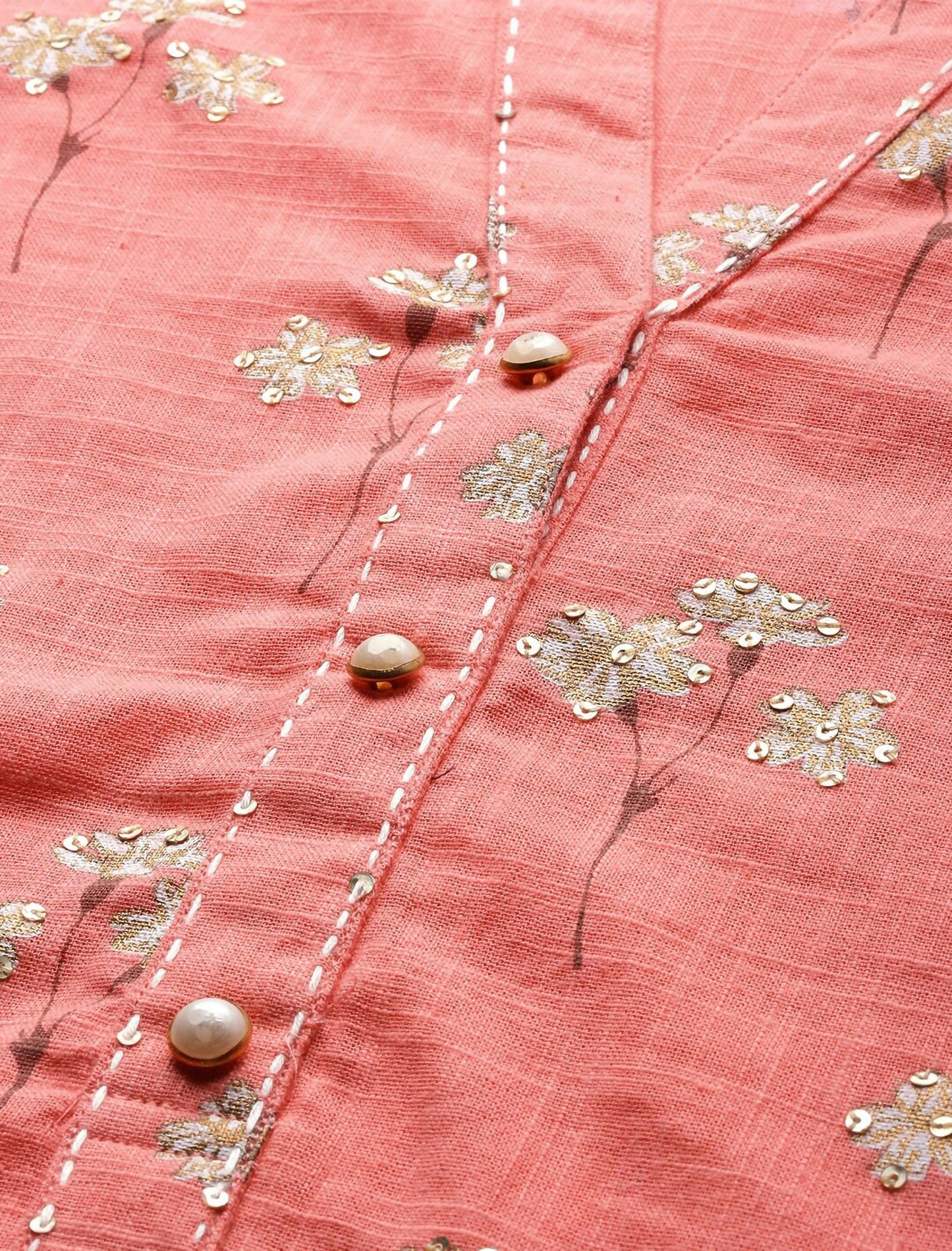 Pink Embroidered printed Kurta with Trousers For Women