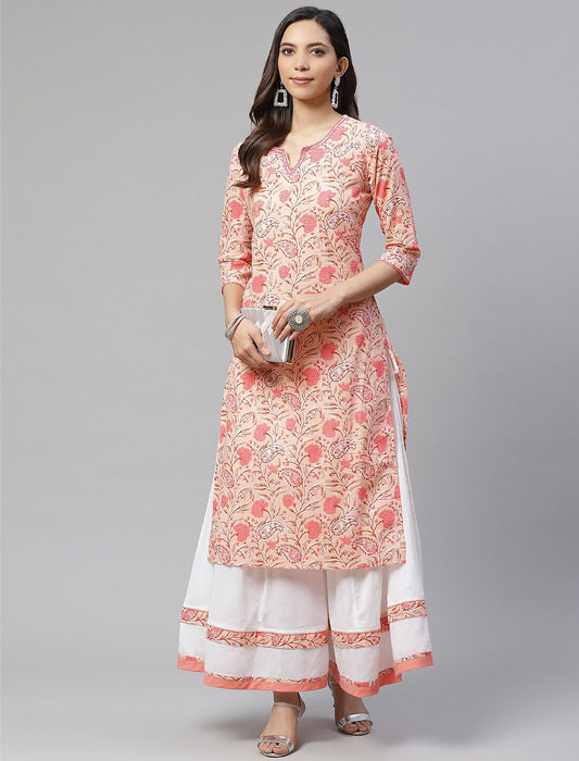 Orange Embroidered Straight Kurta with Palazzo For Women