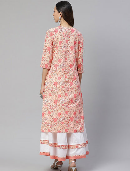 Orange Embroidered Straight Kurta with Palazzo For Women