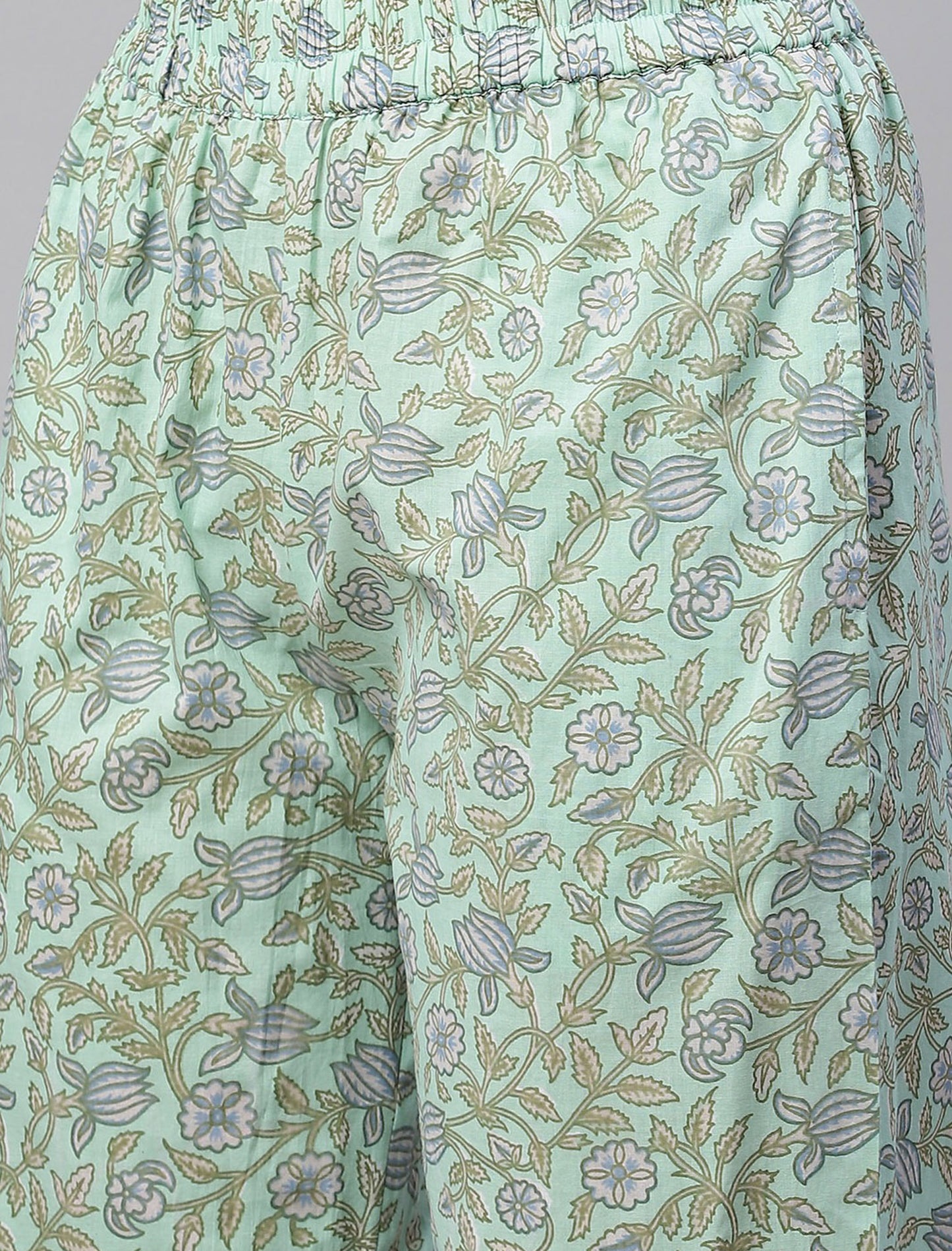 Sea Green Ethnic Motifs Cotton Kurta with Trousers For Women