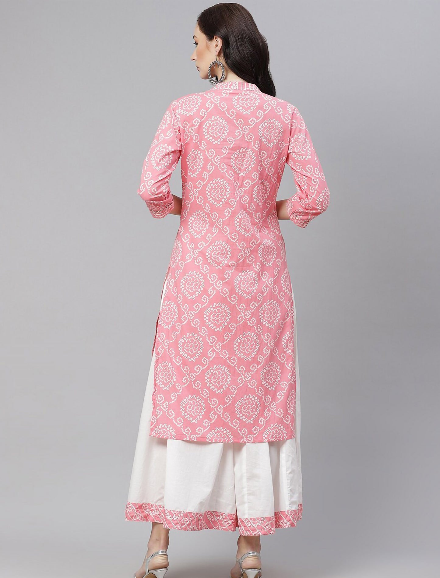 Pink Bandhani Printed Kurta with Palazzos For Women