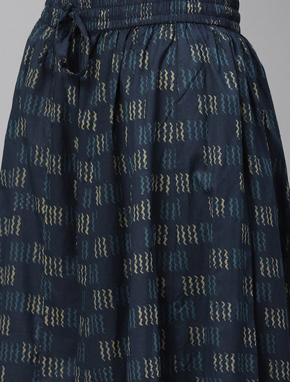 Navy Blue Floral Printed Kurta with Palazzos For Women