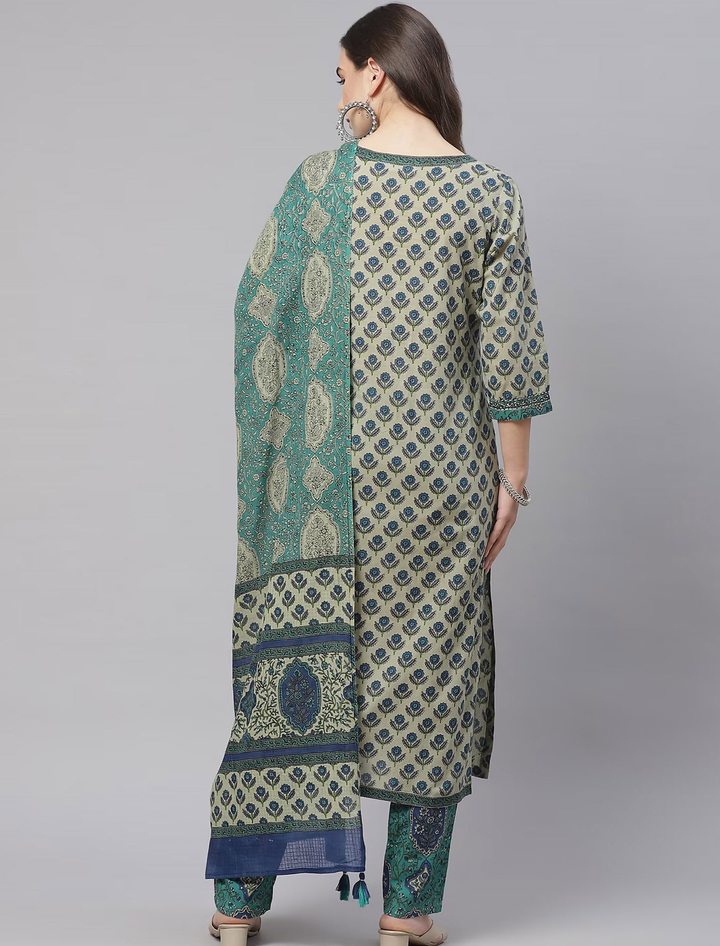 Green Floral Ethnic Printed Kurta Set With Dupatta For Women