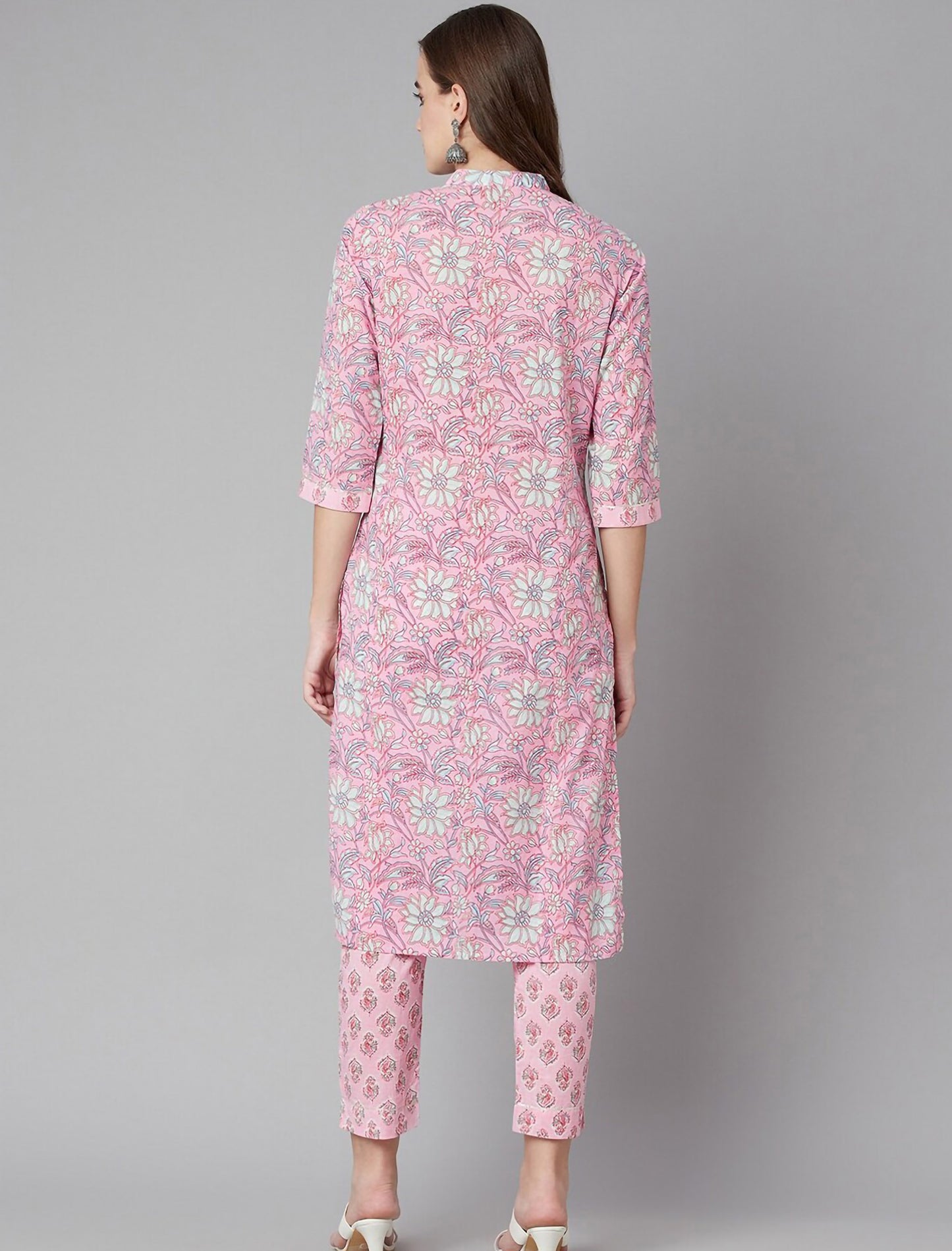 Pink Floral Printed Kurta with Trousers For Women