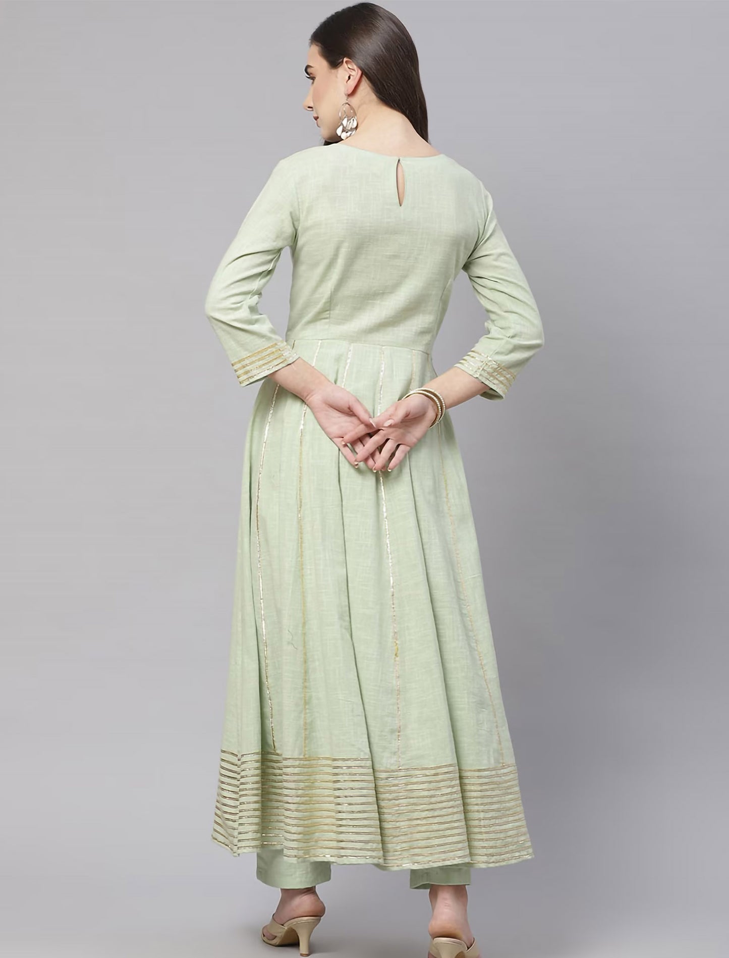 Green Printed Anarkali Kurta with Trousers For Women