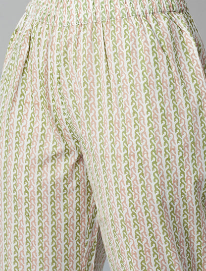 Green Ethnic Printed Kurta Sets with Trousers For Women