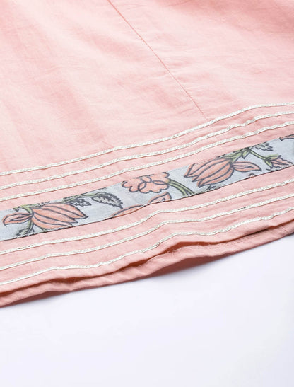 Peach Ethnic Floral Printed Kurta with Palazzos & Dupatta For Women