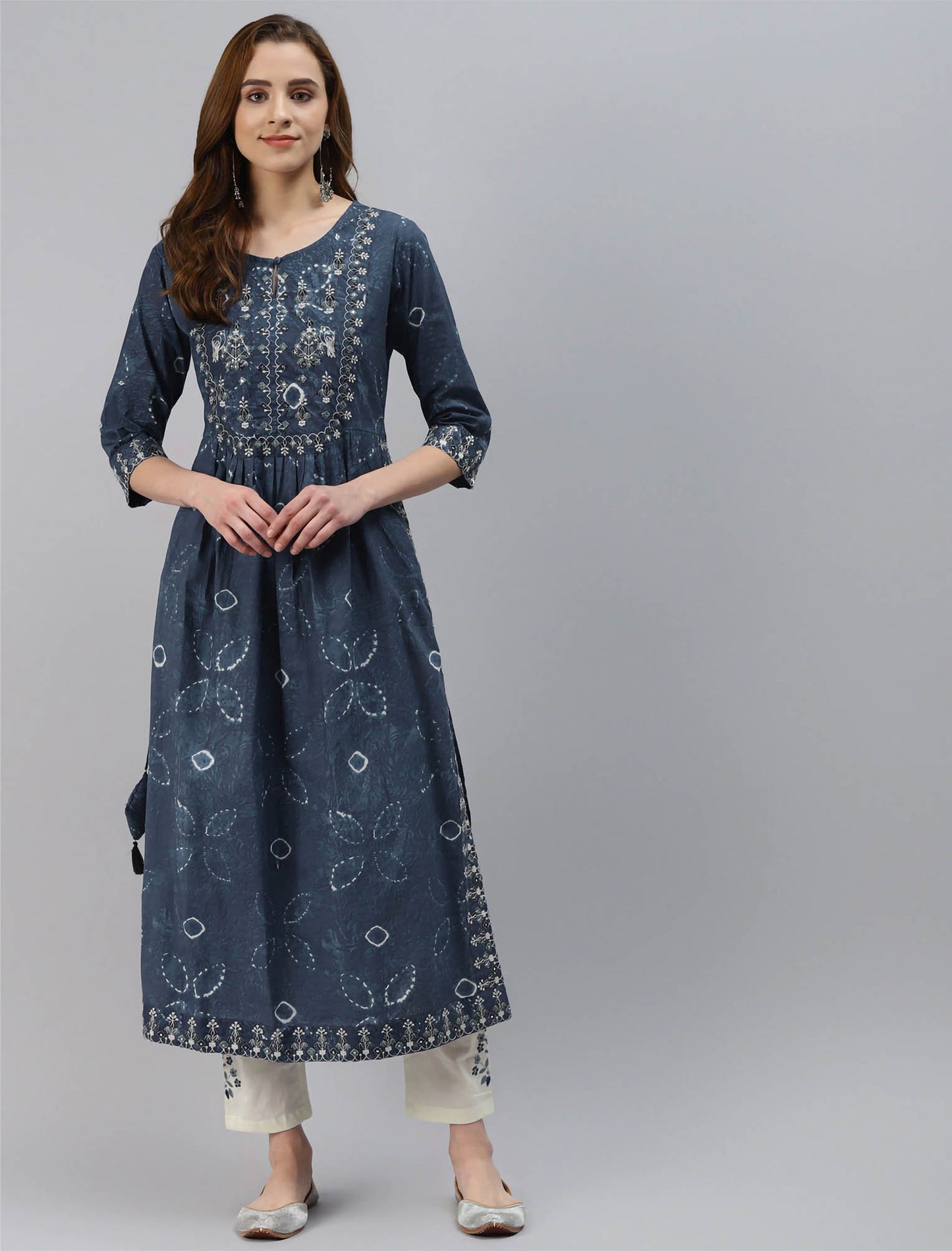 Blue Ethnic Embroidered Printed Kurta Sets with Palazzos For Women