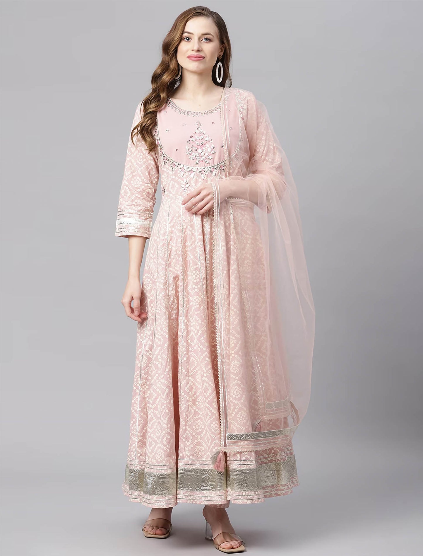 Pink Printed Ethnic Kurta Sets with Trousers & Dupatta For Women