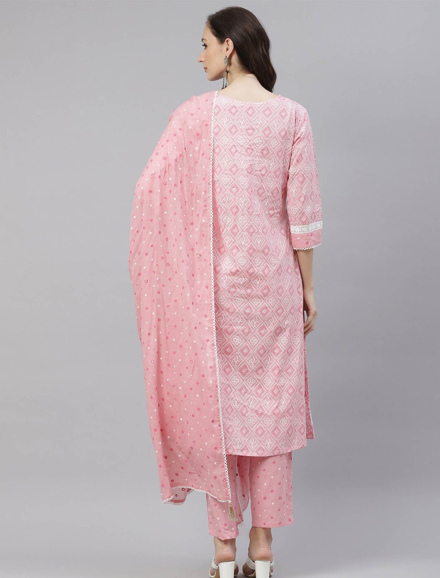 Pink Ethnic Printed Kurta Sets With Trousers & Dupatta For Women