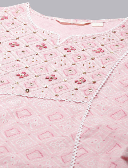 Pink Ethnic Printed Kurta Sets With Trousers & Dupatta For Women