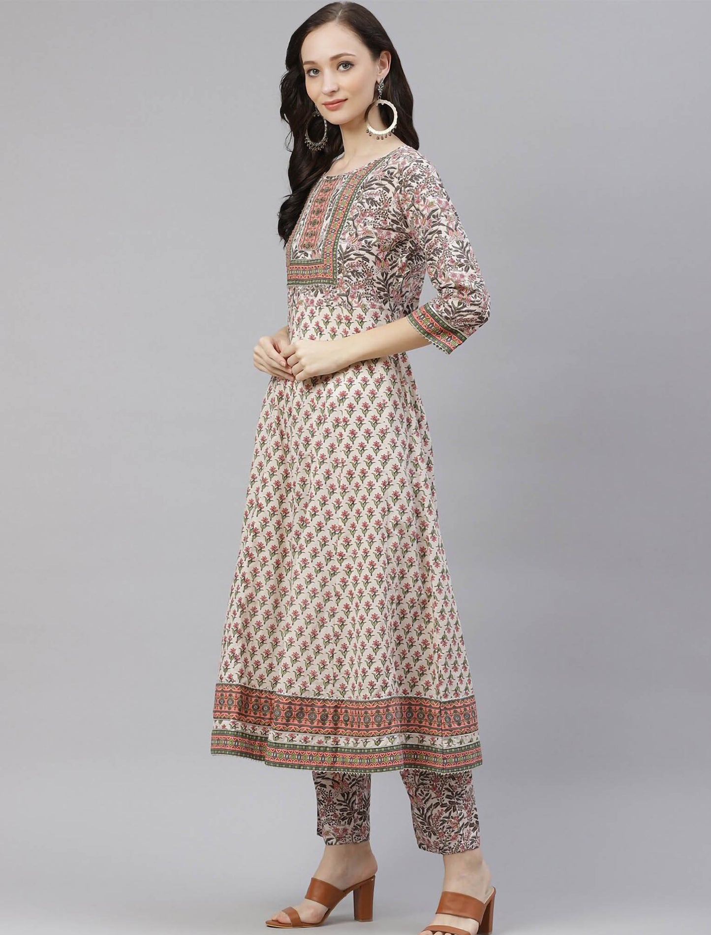 White Floral Printed Divena Kurta with Trousers & Dupatta For Women