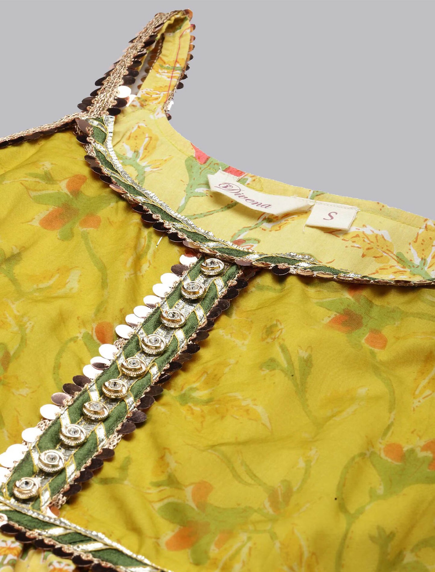 Yellow Floral Printed Kurta with Skirt & Dupatta For Women