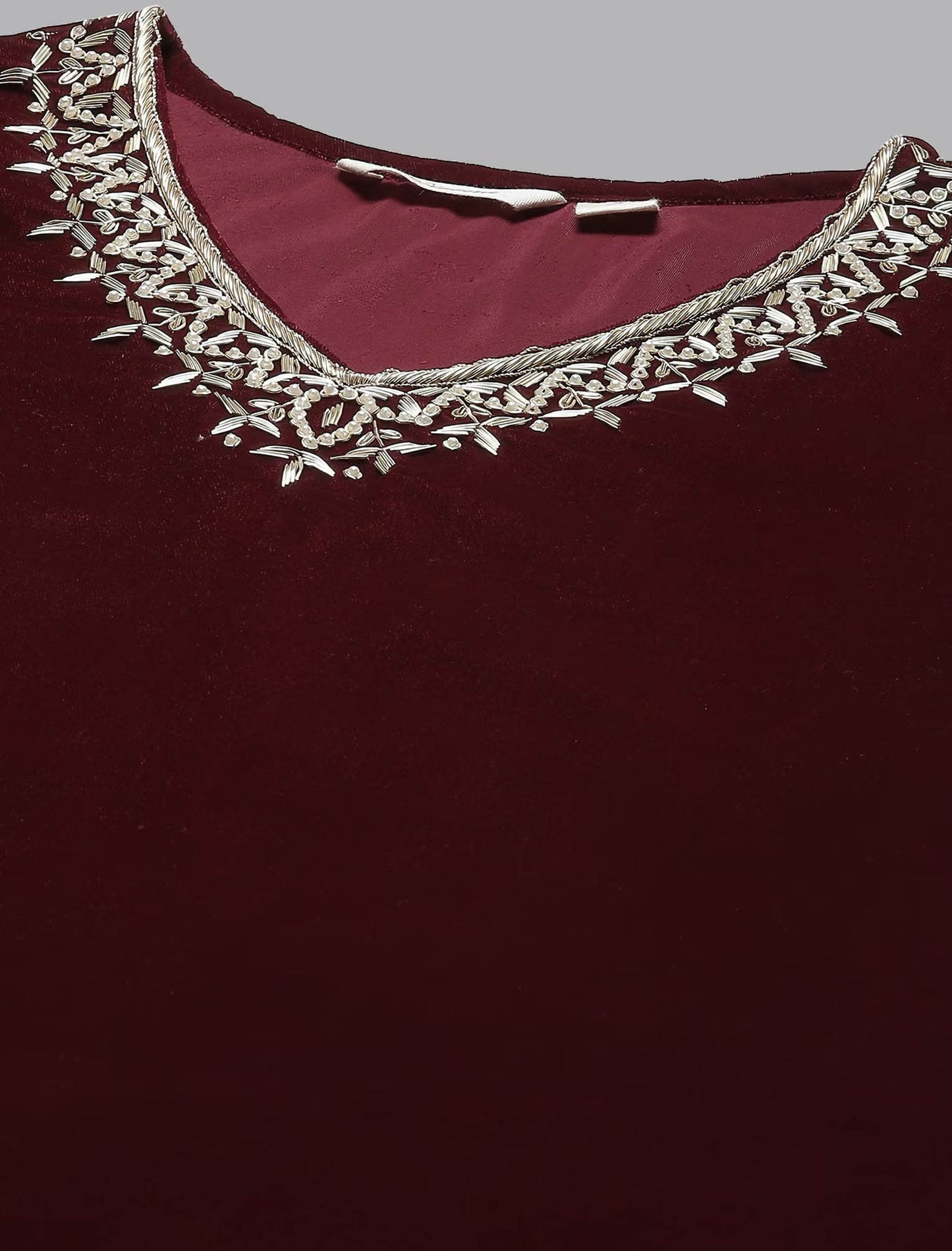 Maroon Velvet Kurta with Trousers & Dupatta For Women