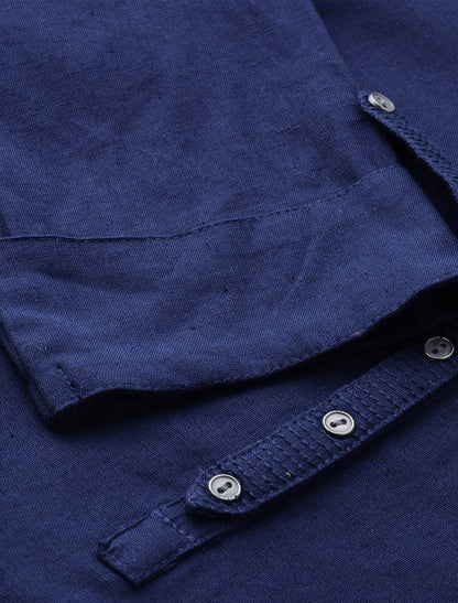 Blue Cotton Solid Collar Ethnic Kurta For Women